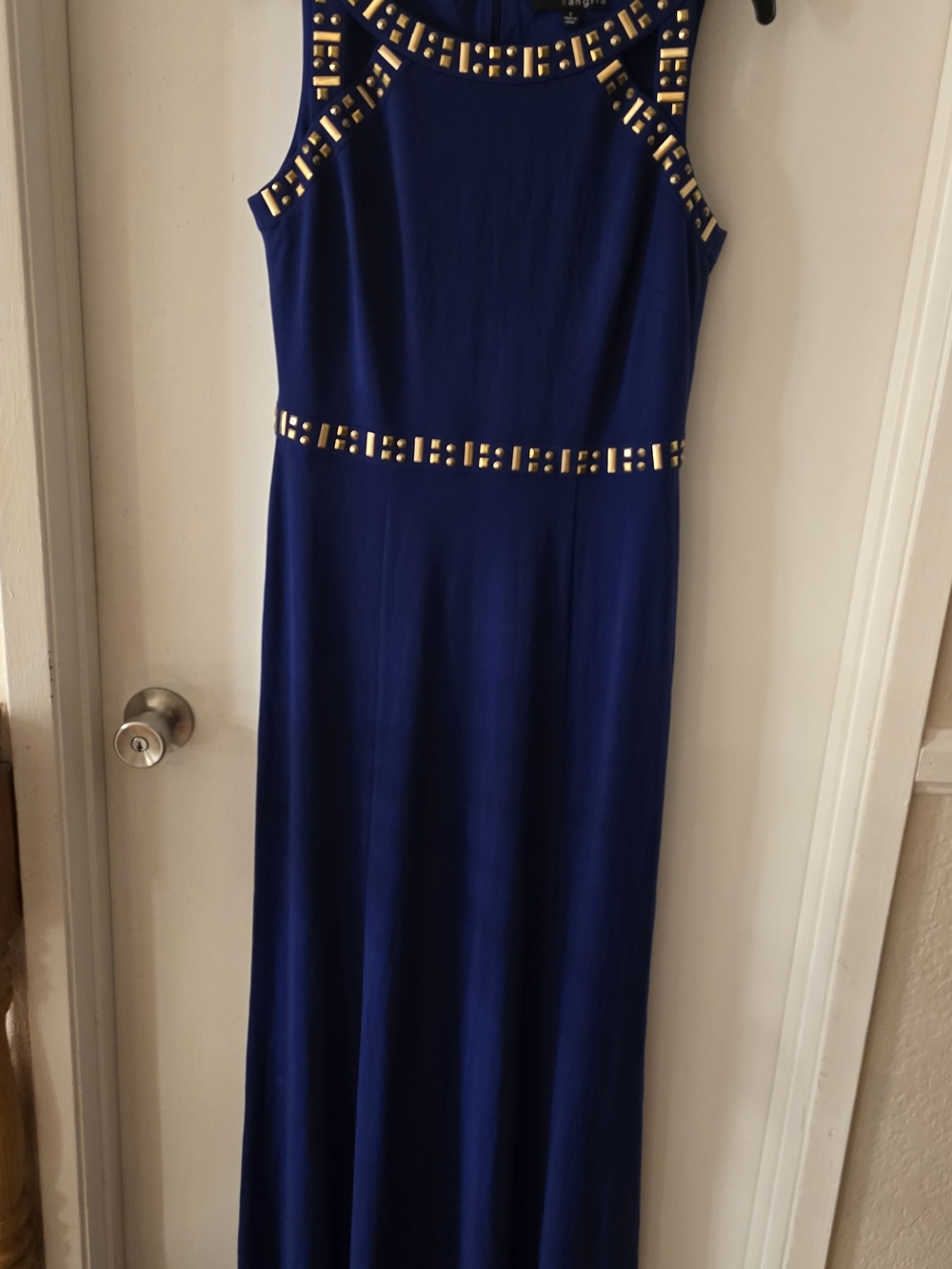Signature by Sangria Cobalt Blue Maxi Dress with Gold Stud Accents